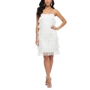 Aidan Mattox Fringed Sleeveless Scoop Neck Sheath Cocktail Dress White Size 4